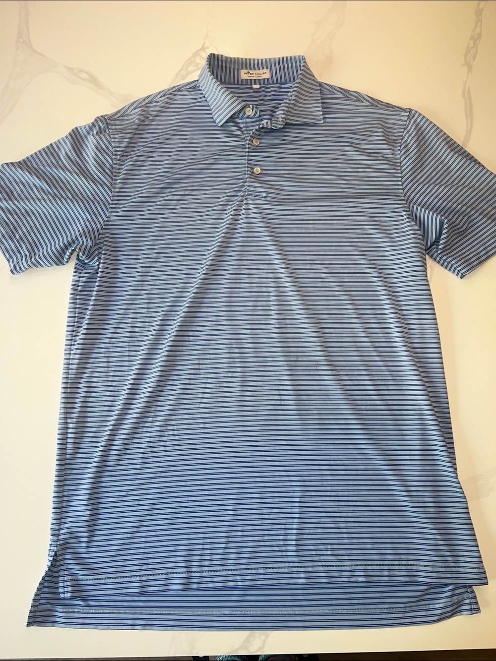 Peter Millar Summer Comfort Blue Striped Polo Large